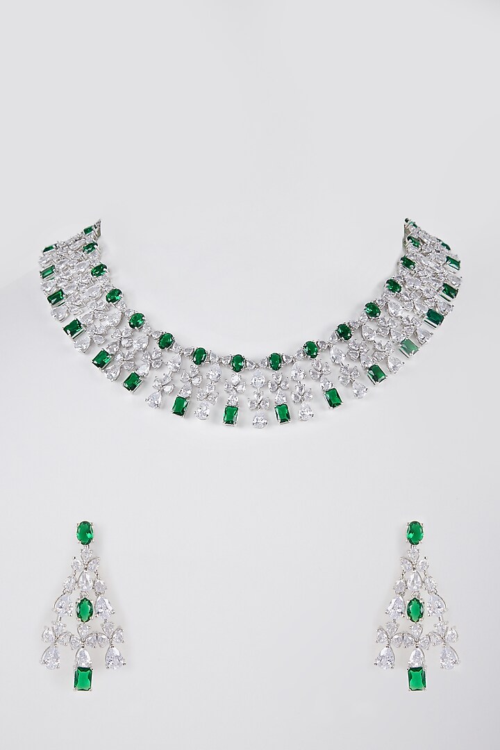 White Finish Necklace Set With Faux Diamond by Aster at Pernia's Pop Up Shop